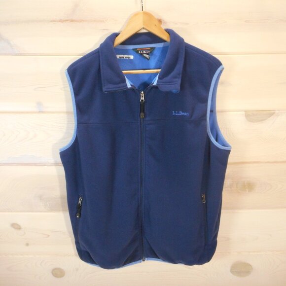 LL Bean Men’s Large Polartec Fleece Vest Full Zip Pockets Navy Blue - Picture 1 of 14